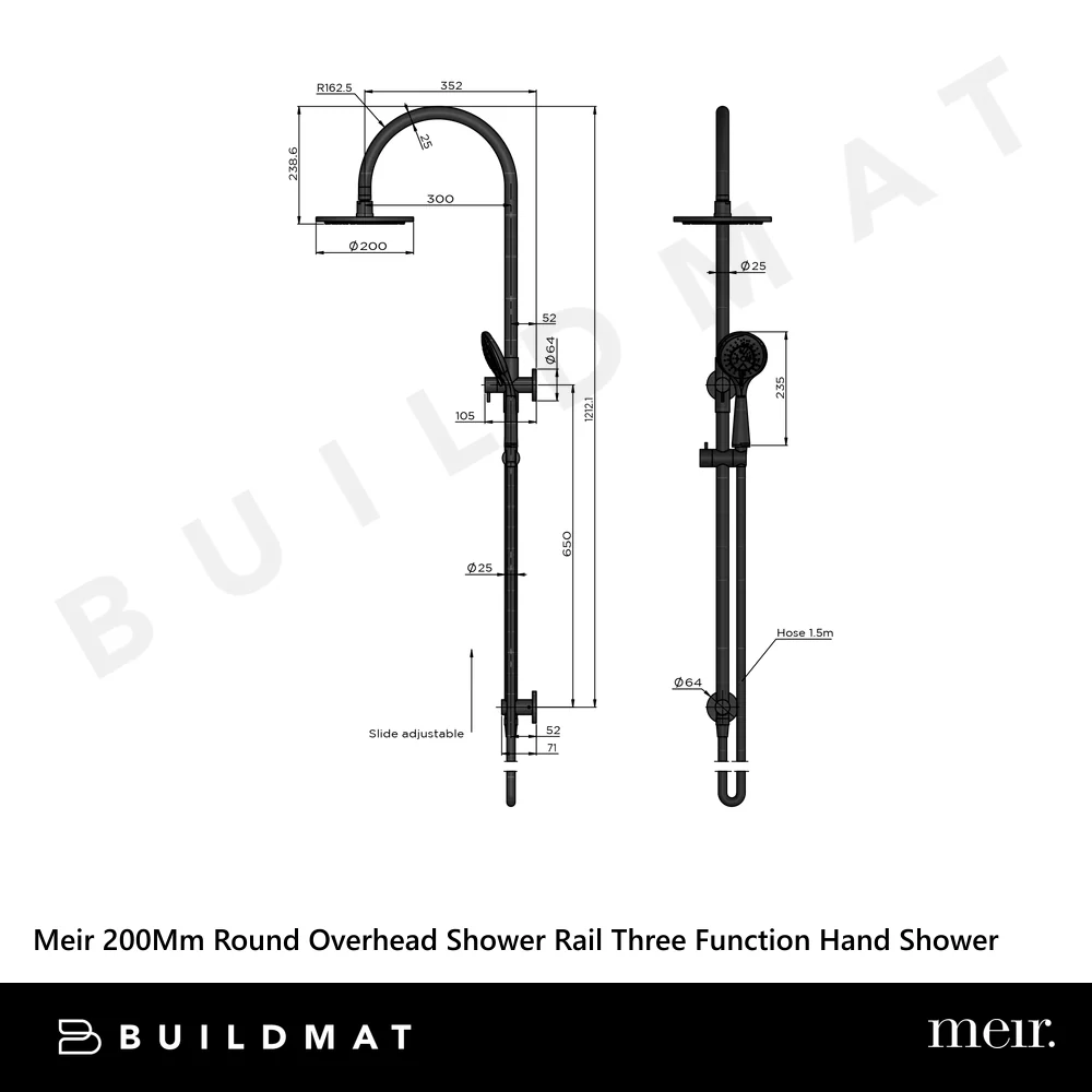 Meir 200mm Round Overhead Shower Rail Three Function Hand Shower Tiger Bronze - Image 4