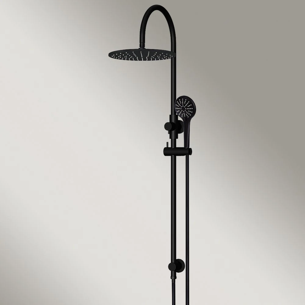 Meir 300mm Round Overhead Shower Rail Three Function Hand Shower Matte Black - Image 2