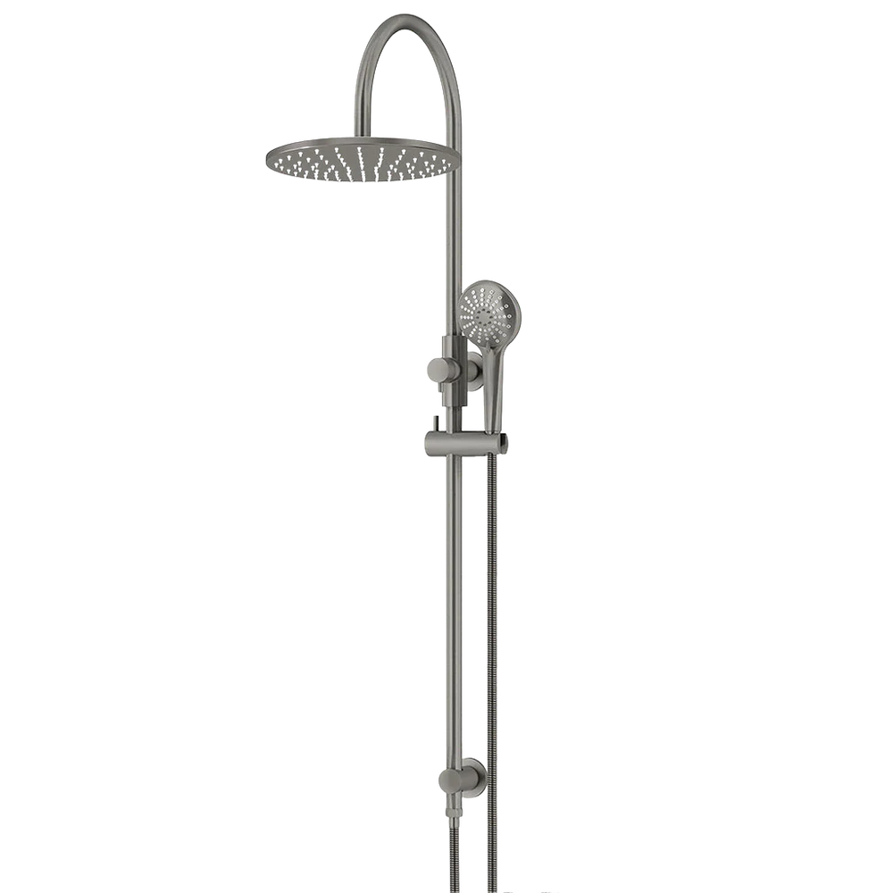 Meir 300mm Round Overhead Shower Rail Three Function Hand Shower Shadow Gunmetal