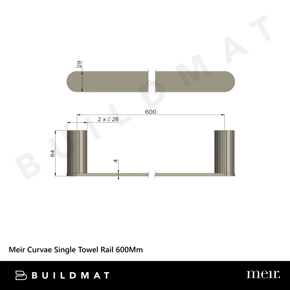 Meir Curvae Single Towel Rail 600mm Shadow Gunmetal - Image 4