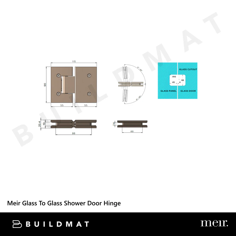 Meir Glass To Glass Shower Door Hinge Shadow Gunmetal - Image 4