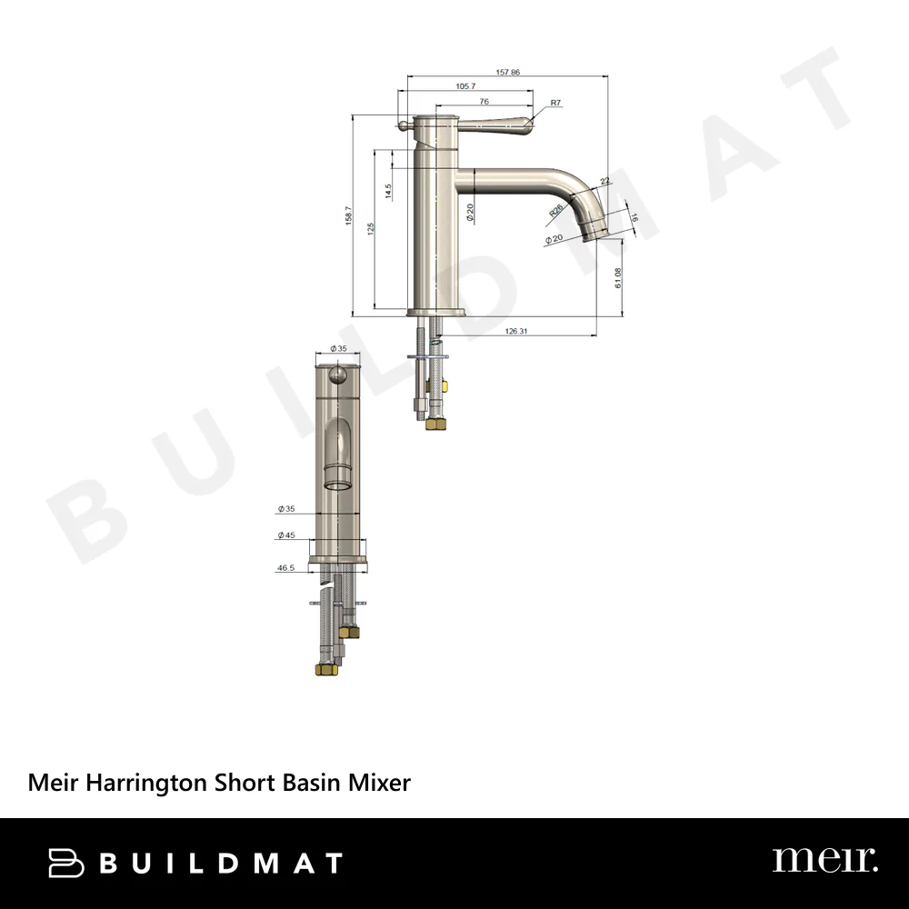Meir Harrington Short Basin Mixer Brushed Nickel - Image 4