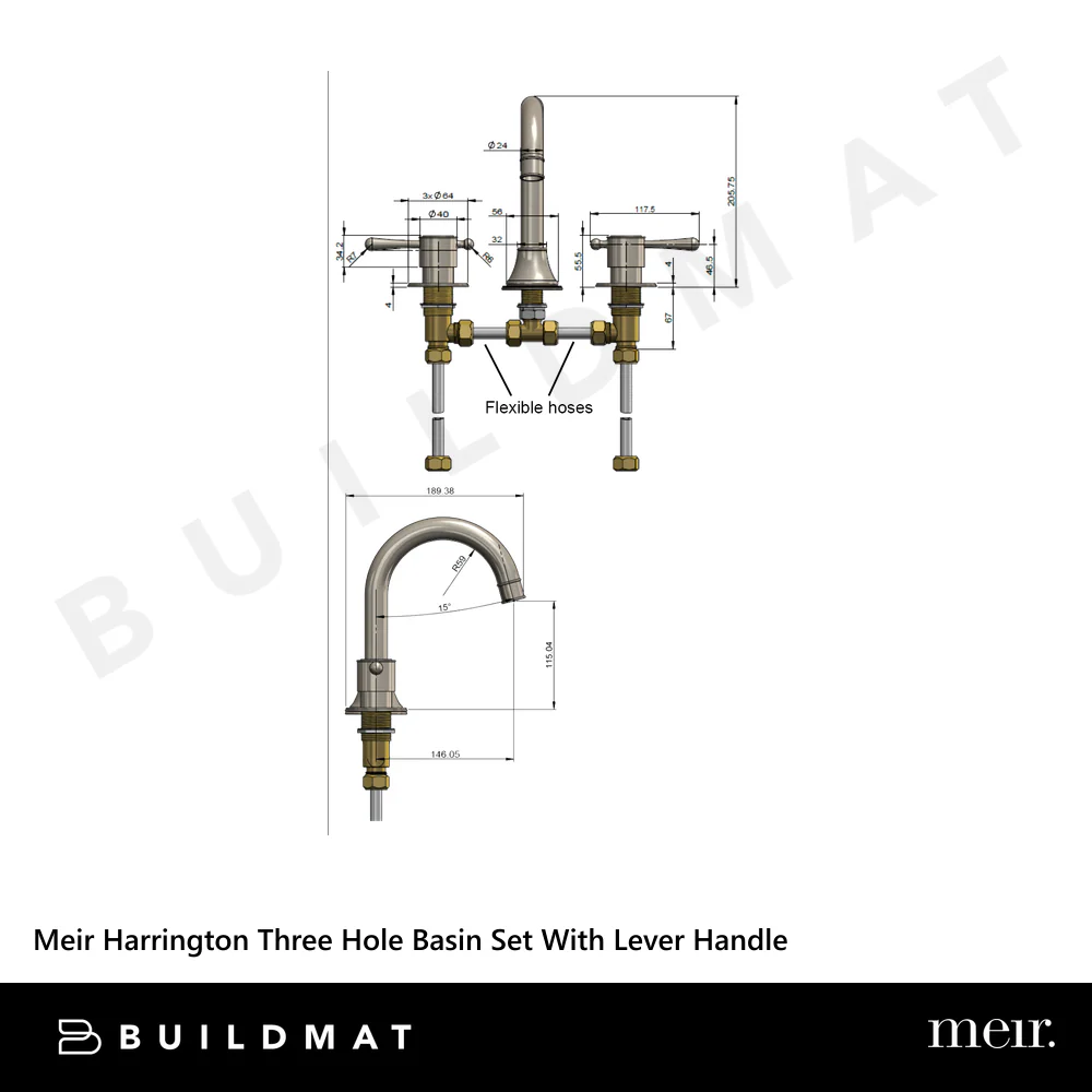 Meir Harrington Three Hole Basin Set With Lever Handle Brushed Nickel - Image 4