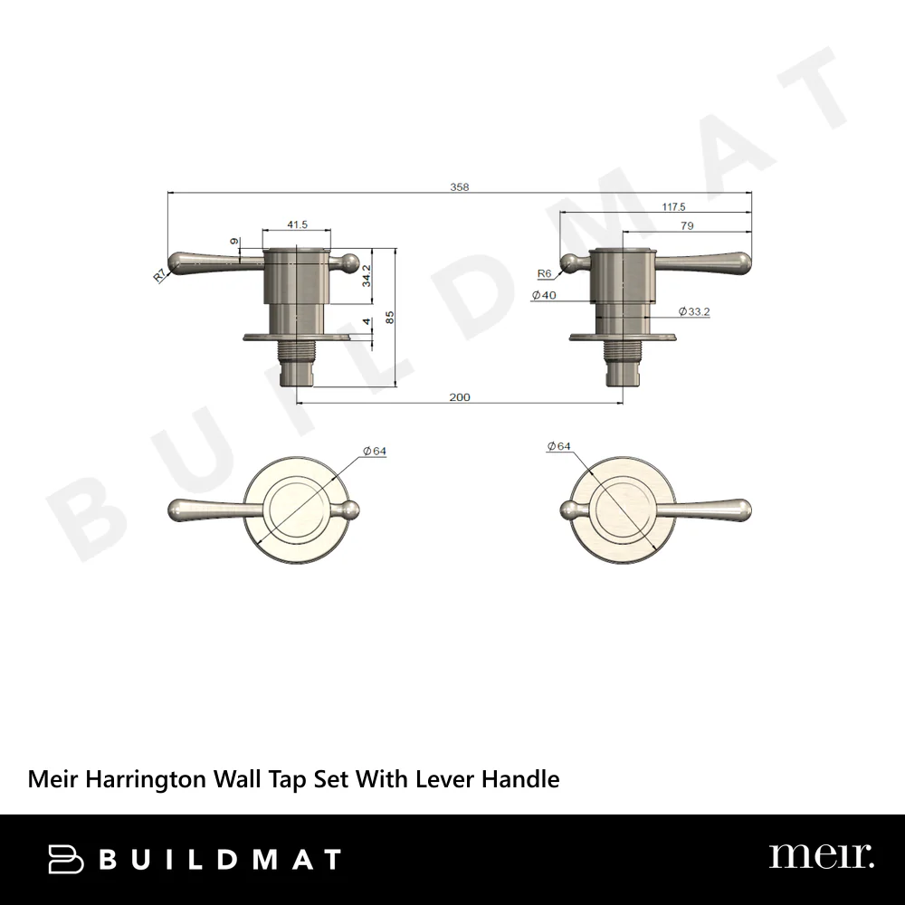 Meir Harrington Wall Tap Set With Lever Handle Brushed Nickel - Image 4