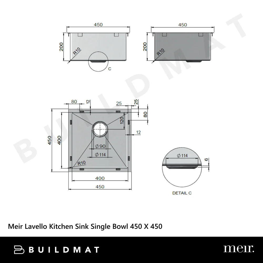 Meir Kitchen Sink Single Bowl 450 X 450 Brushed Nickel - Image 4