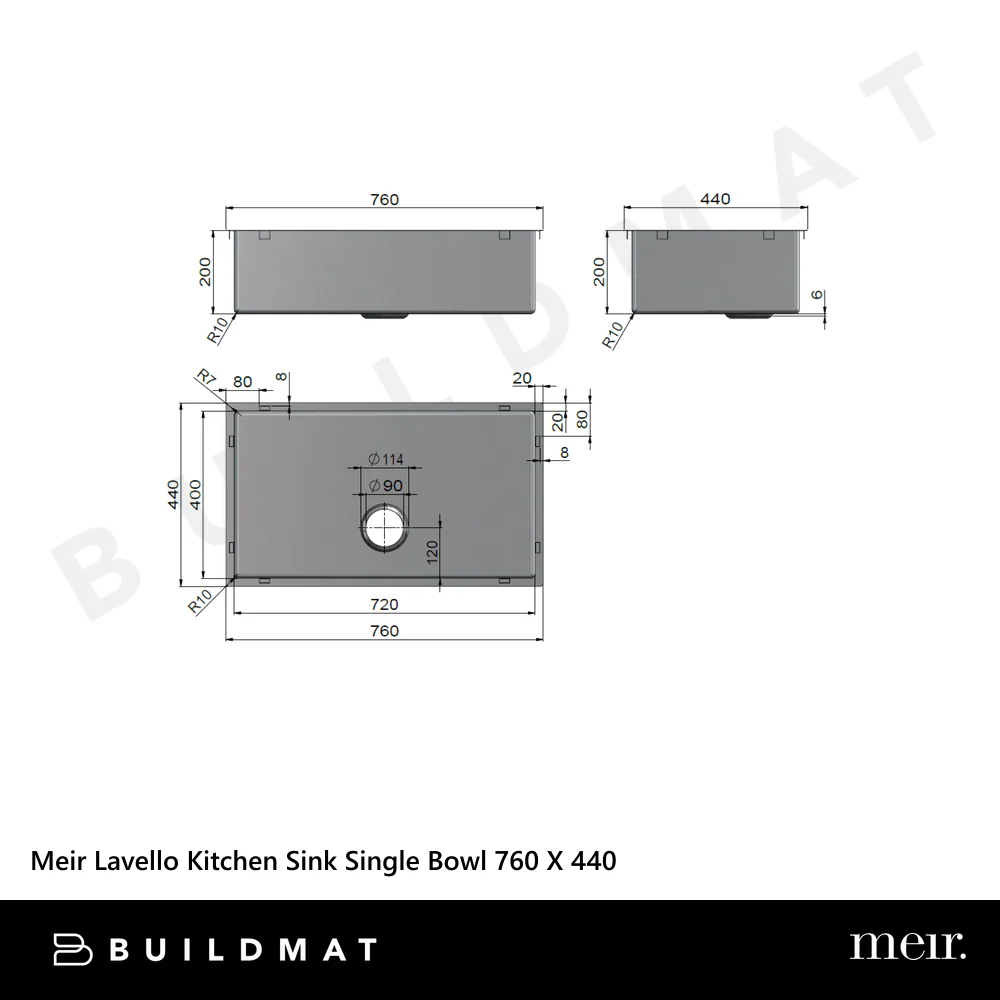 Meir Kitchen Sink Single Bowl 760 X 440 Brushed Nickel - Image 4