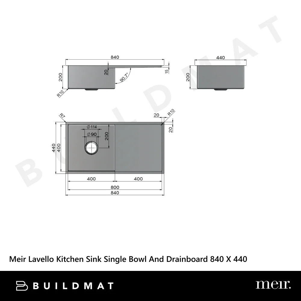 Meir Kitchen Sink Single Bowl And Drainboard 840 X 440 Brushed Nickel - Image 4