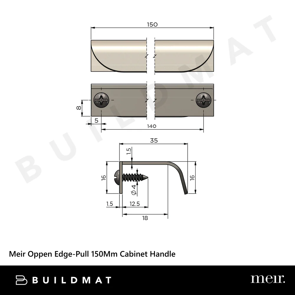 Meir Oppen Edge-Pull 150mm Cabinet Handle Shadow Gunmetal - Image 4