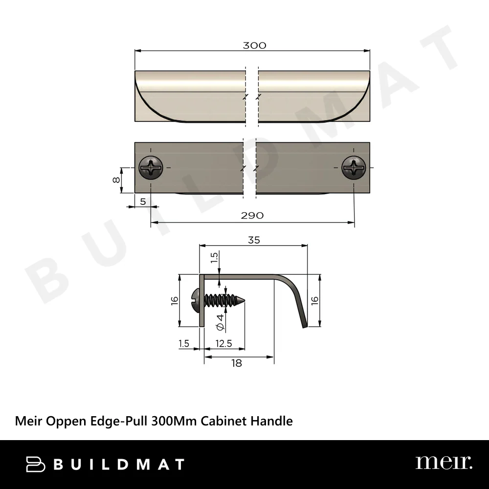 Meir Oppen Edge-Pull 300mm Cabinet Handle Brushed Nickel - Image 4