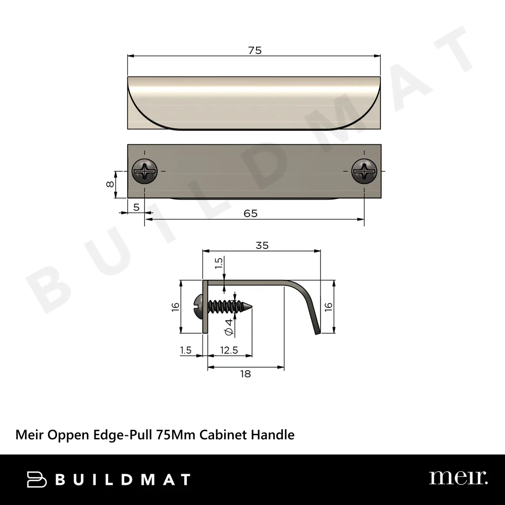 Meir Oppen Edge-Pull 75mm Cabinet Handle Brushed Nickel - Image 4
