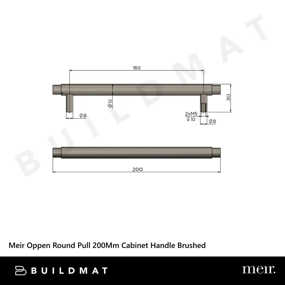 Meir Oppen Round Pull 200mm Cabinet Handle Brushed Shadow Gunmetal - Image 4
