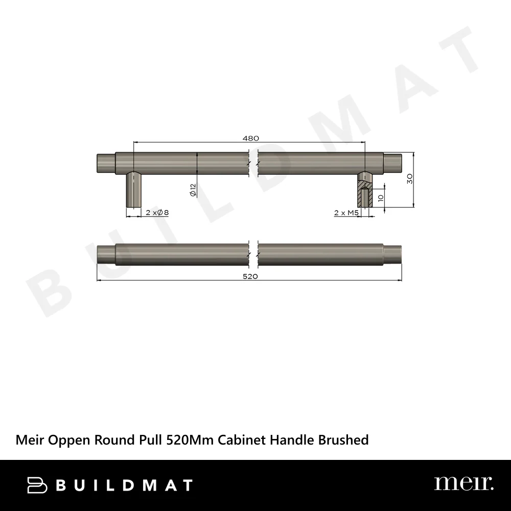 Meir Oppen Round Pull 520mm Cabinet Handle Brushed Brushed Nickel - Image 4