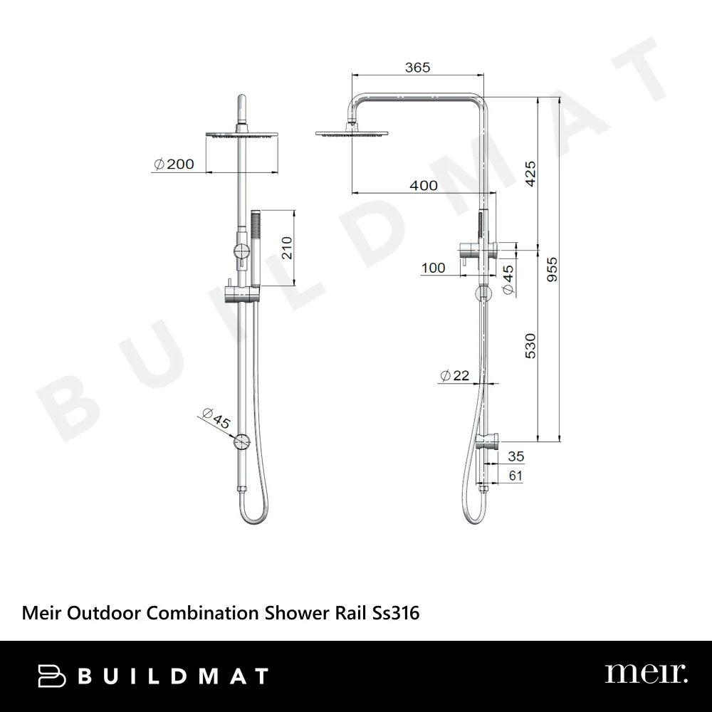Meir Outdoor Combination Shower Rail SS316 Stainless Steel - Image 4