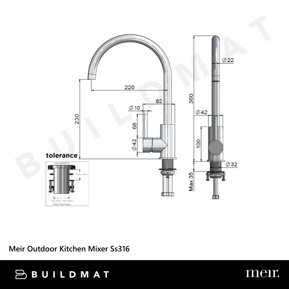 Meir Outdoor Kitchen Mixer SS316 Stainless Steel - Image 4