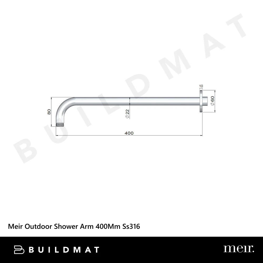 Meir Outdoor Shower Arm 400mm SS316 Stainless Steel - Image 4