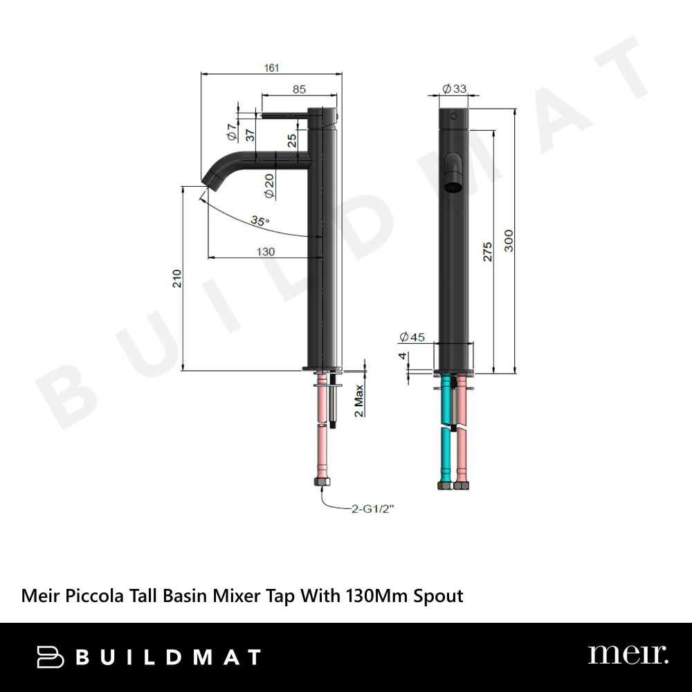Meir Piccola Tall Basin Mixer Tap With 130mm Spout Shadow Gunmetal - Image 4