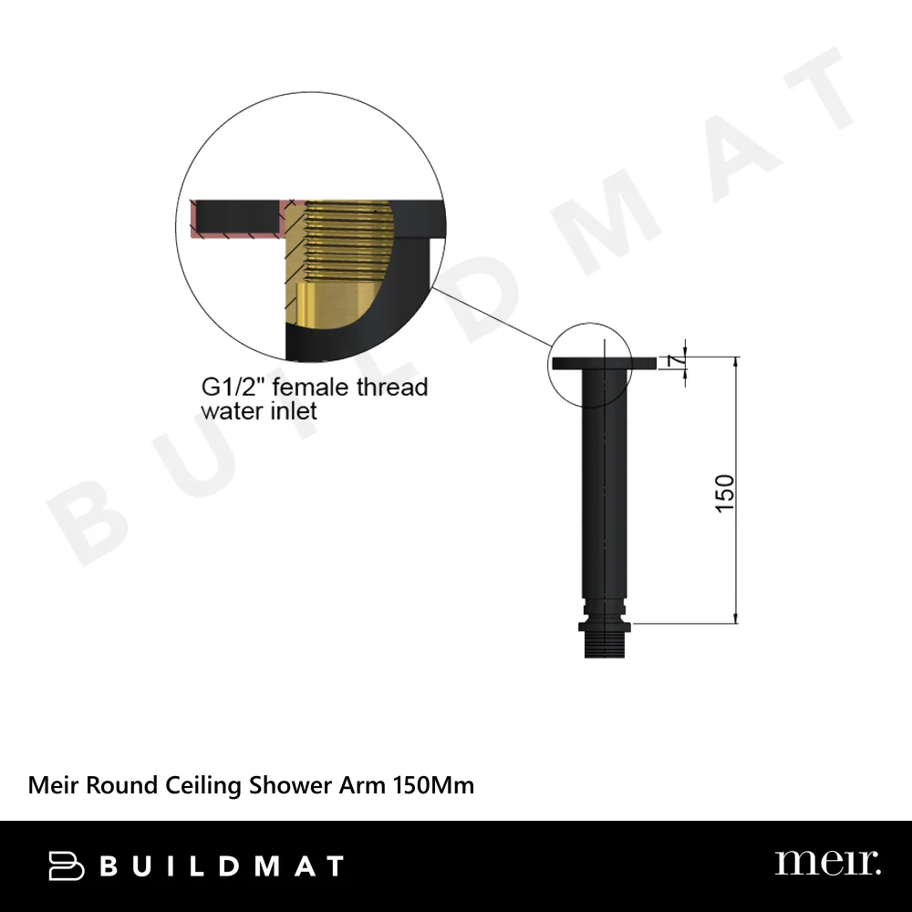 Meir Round Ceiling Shower Arm 150mm Brushed Nickel - Image 4