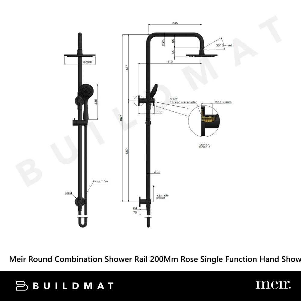 Meir Round Combination Shower Rail 200mm Rose Single Function Hand Shower Champagne - Image 4