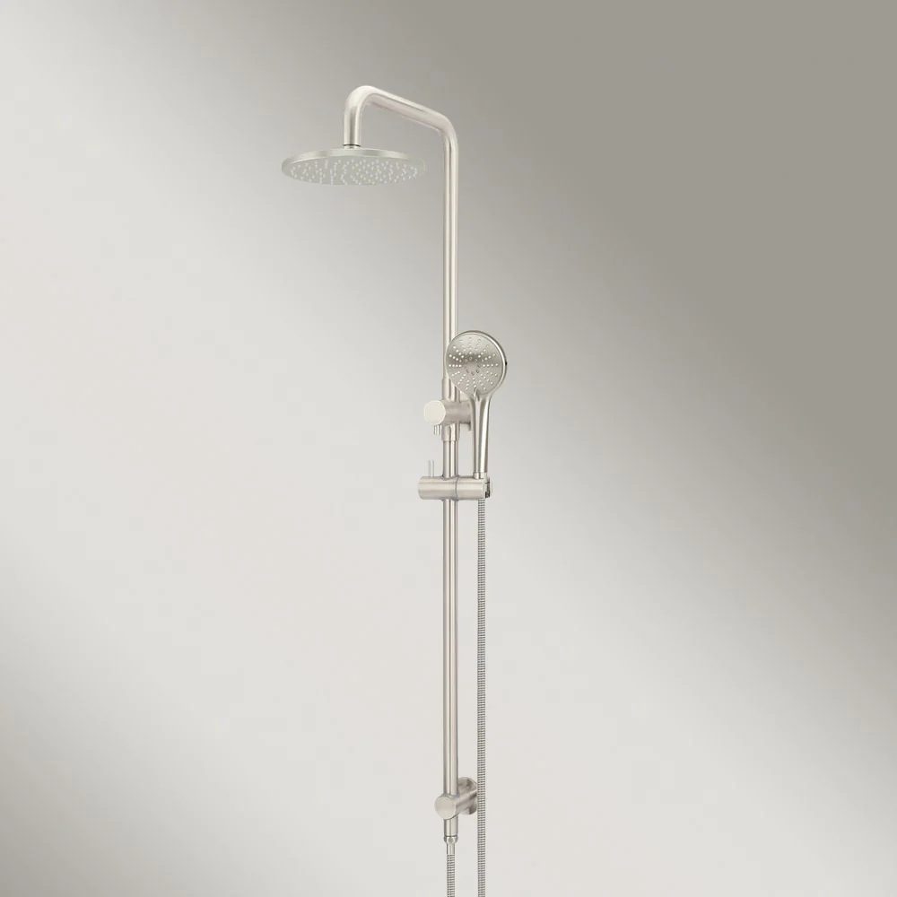 Meir Round Combination Shower Rail 200mm Rose Three Function Hand Shower Brushed Nickel - Image 2