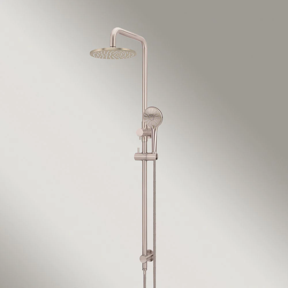 Meir Round Combination Shower Rail 200mm Rose Three Function Hand Shower Champagne - Image 2
