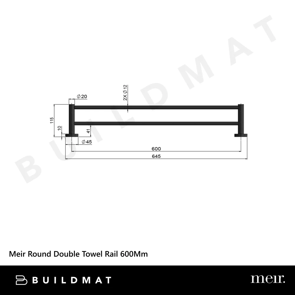 Meir Round Double Towel Rail 600mm Brushed Nickel - Image 4