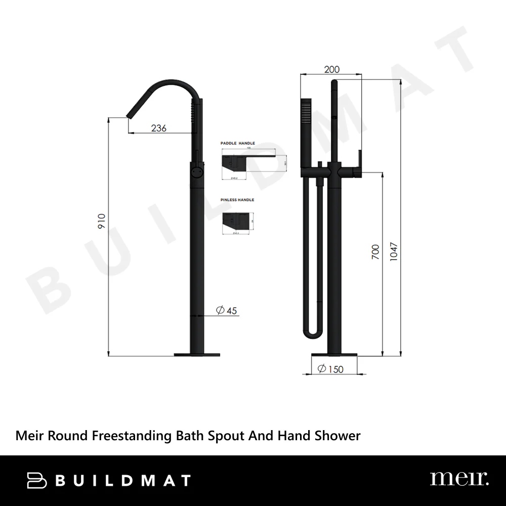 Meir Round Freestanding Bath Spout And Hand Shower Matte Black - Image 4