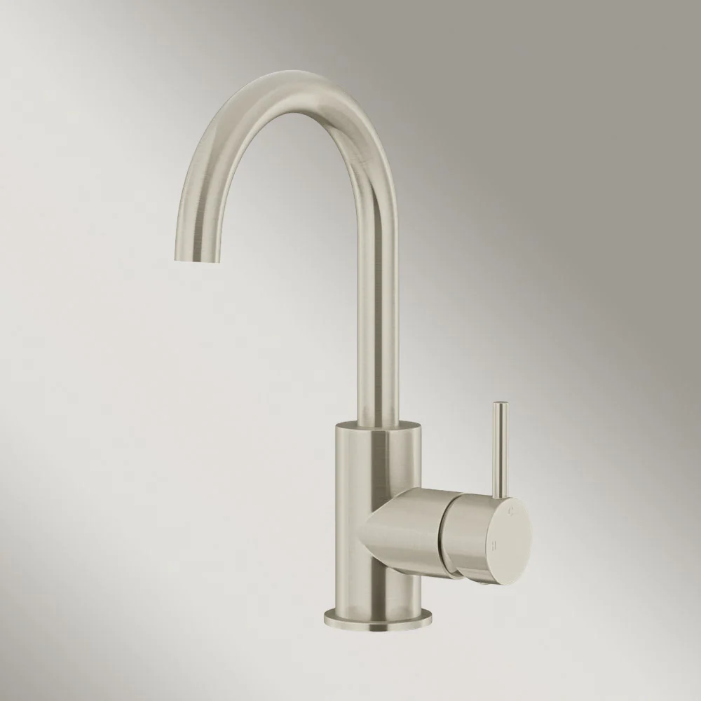 Meir Round Gooseneck Basin Mixer With Cold Start Brushed Nickel - Image 2