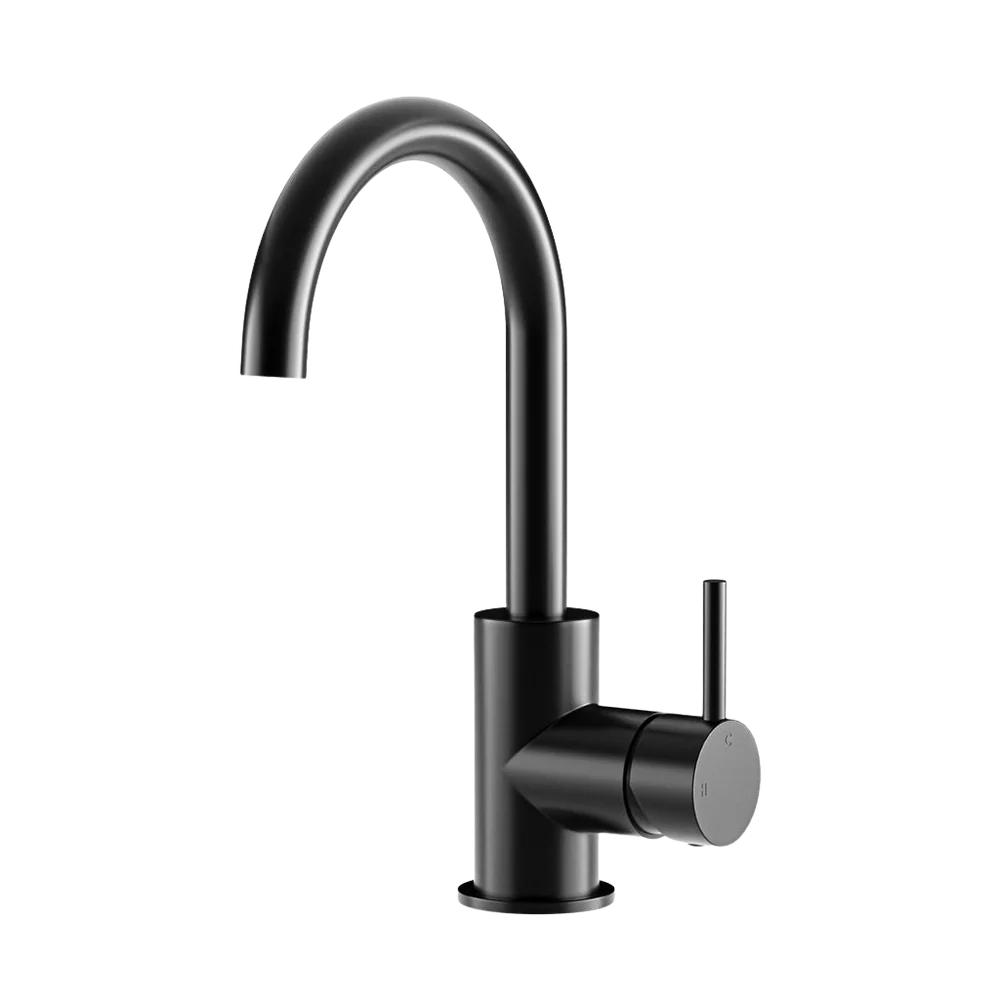 Meir Round Gooseneck Basin Mixer With Cold Start Matte Black