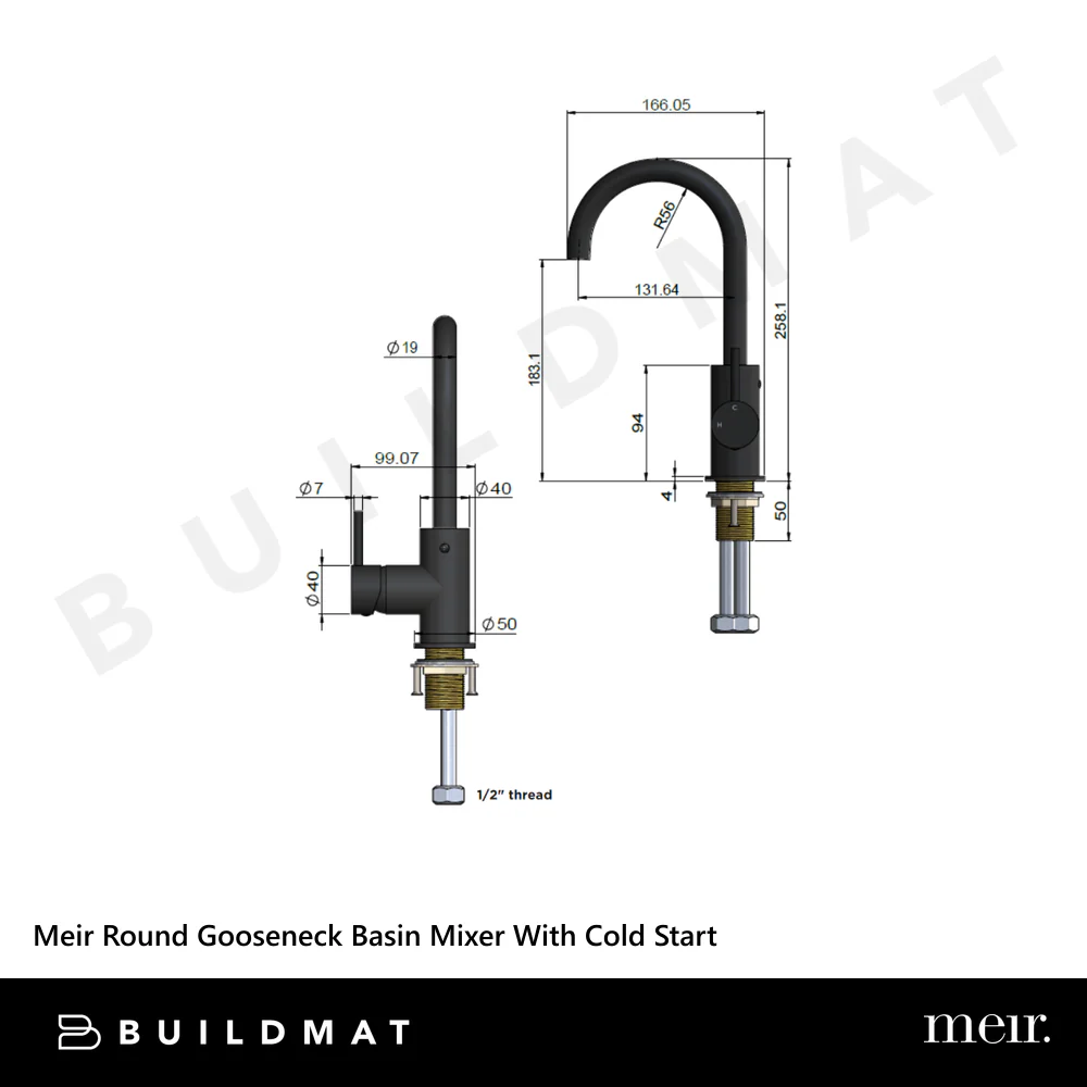 Meir Round Gooseneck Basin Mixer With Cold Start Matte Black - Image 4