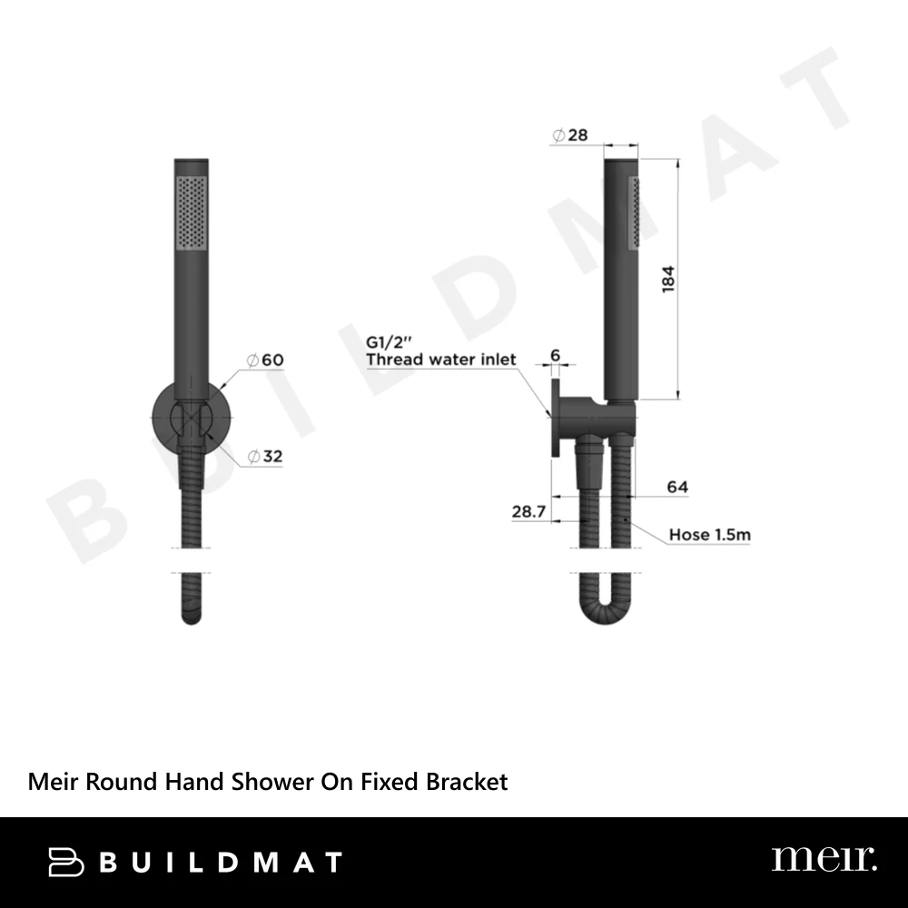 Meir Round Hand Shower On Fixed Bracket Shadow Gunmetal - Image 4