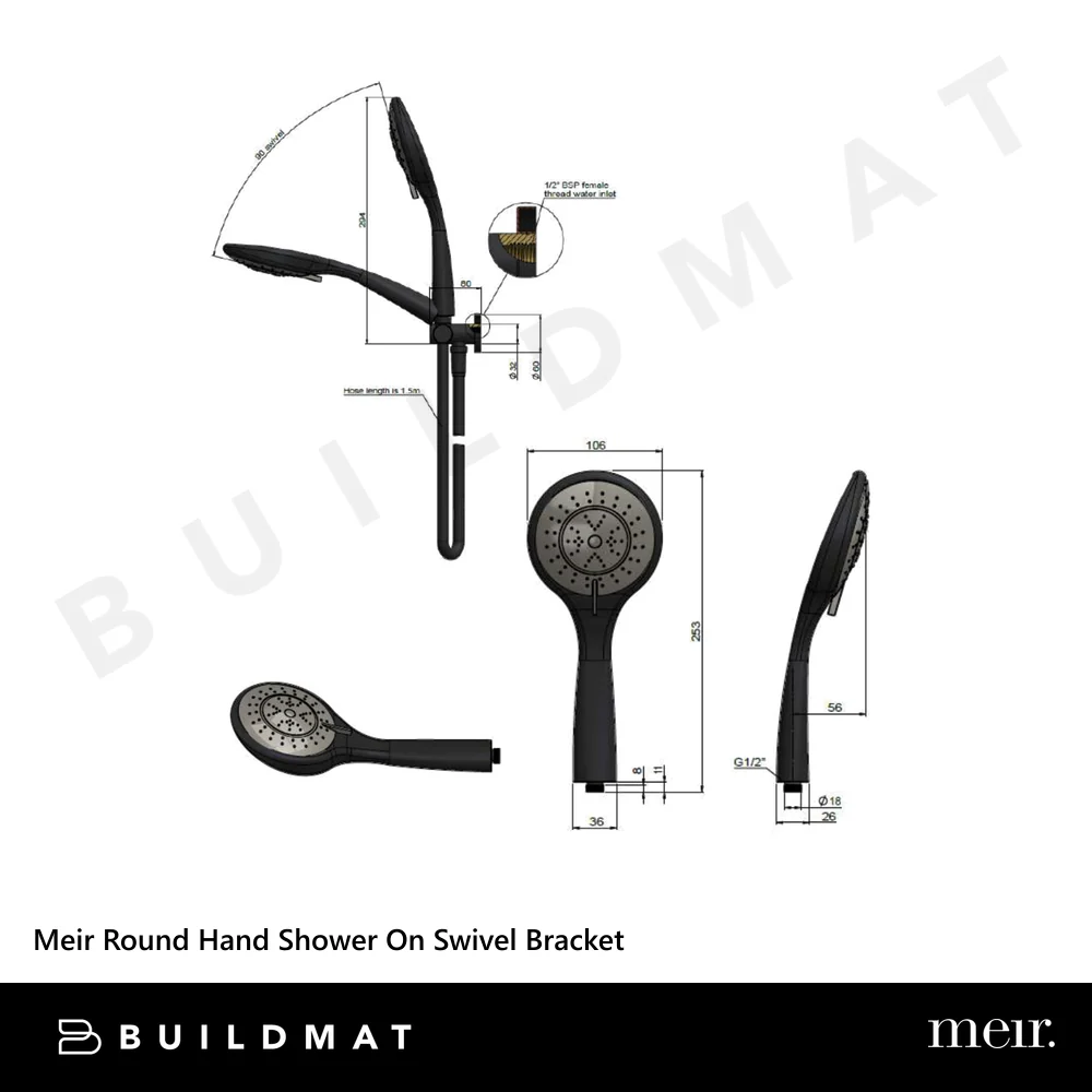 Meir Round Hand Shower On Swivel Bracket Shadow Gunmetal - Image 4