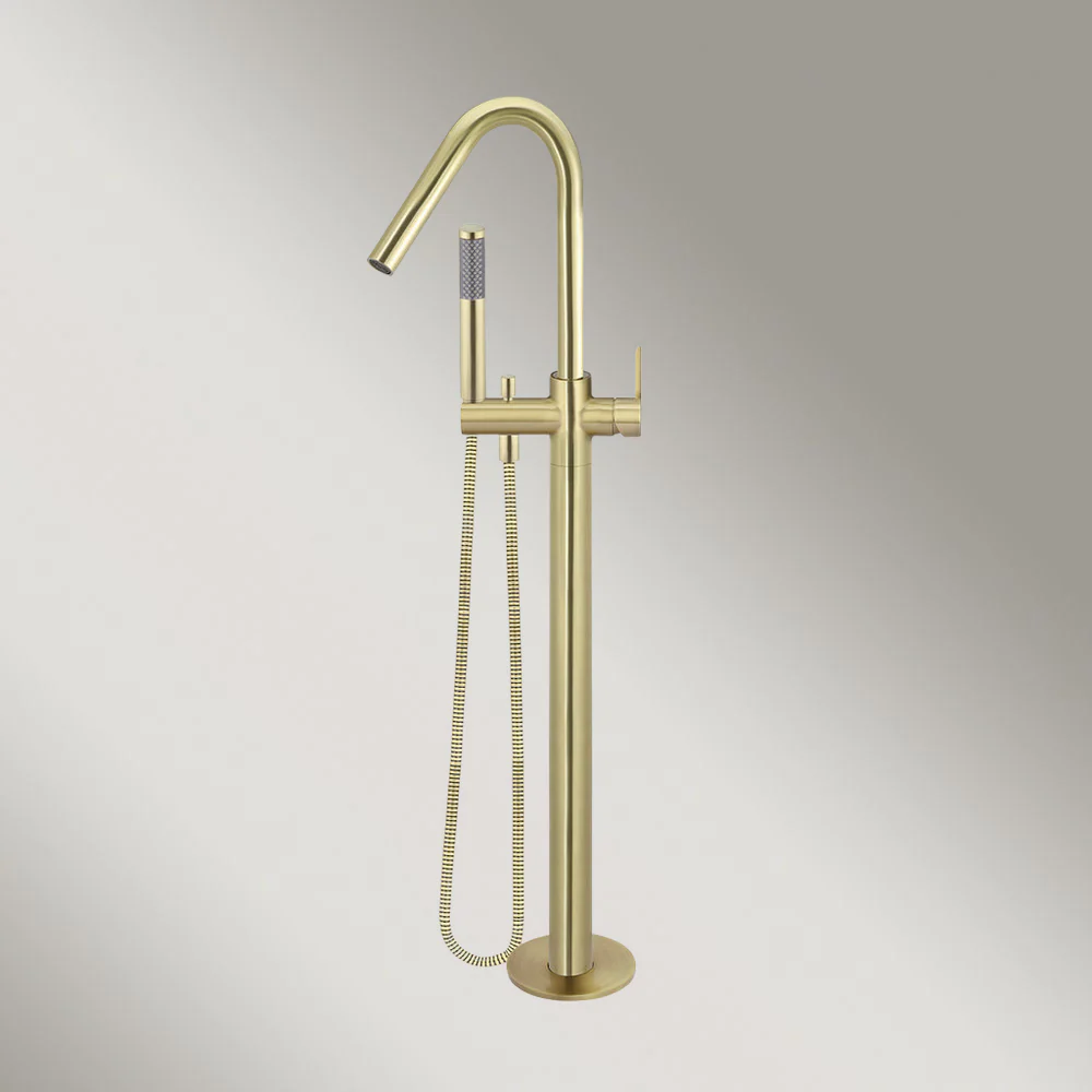 Meir Round Paddle Freestanding Bath Spout And Hand Shower Tiger Bronze - Image 2
