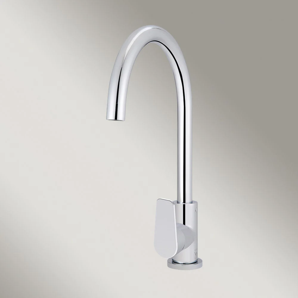 Meir Round Paddle Gooseneck Kitchen Mixer Tap Polished Chrome - Image 2
