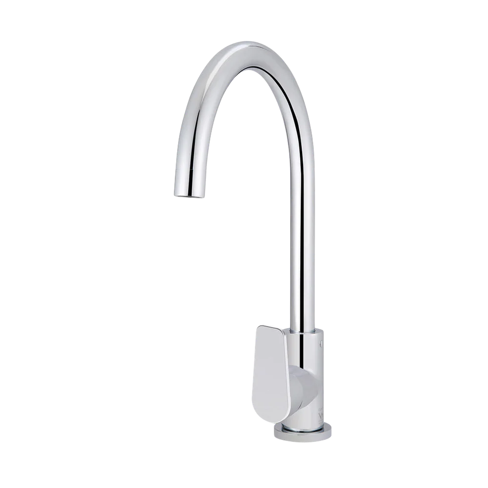 Meir Round Paddle Gooseneck Kitchen Mixer Tap Polished Chrome - Image 3