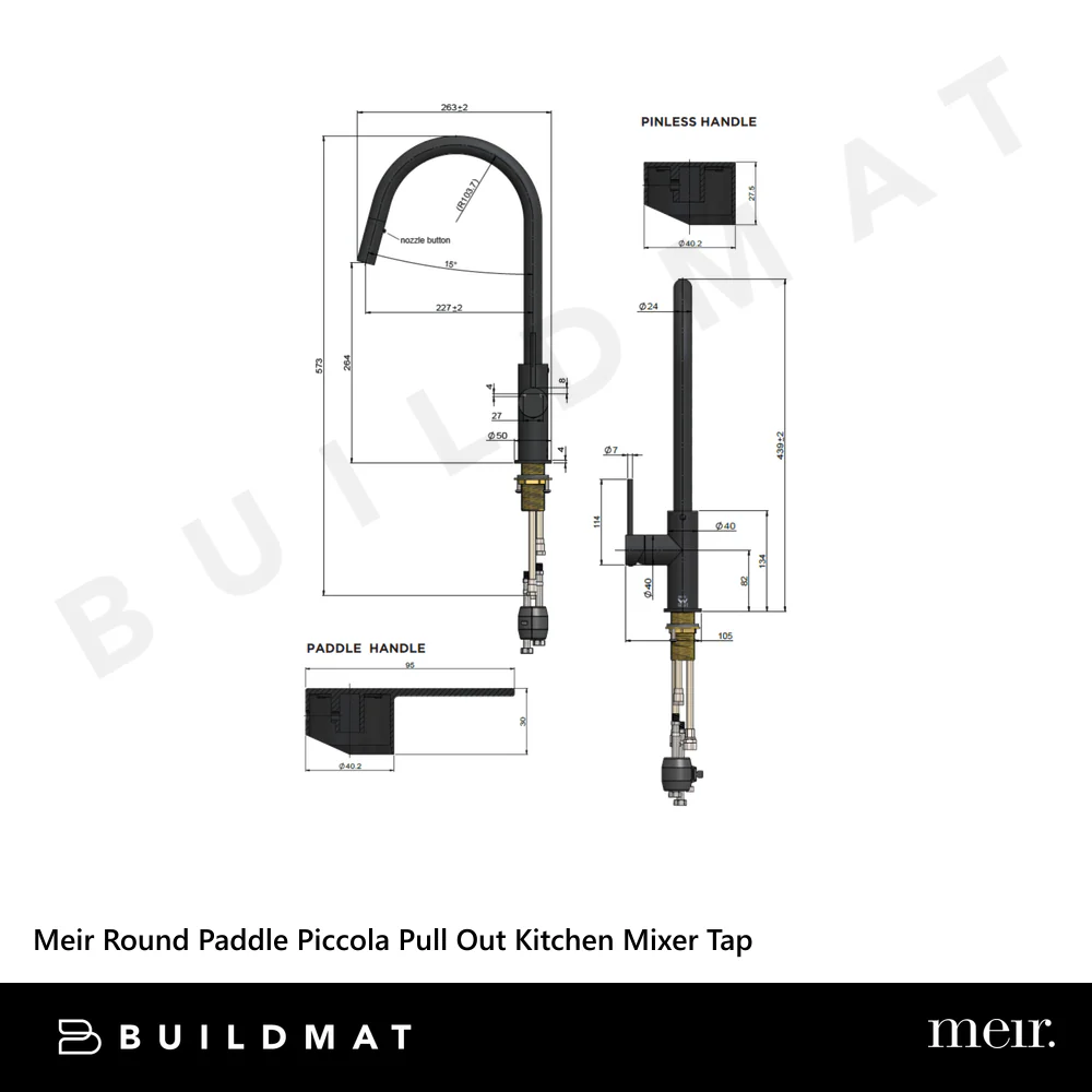 Meir Round Paddle Piccola Pull Out Kitchen Mixer Tap Shadow Gunmetal - Image 4