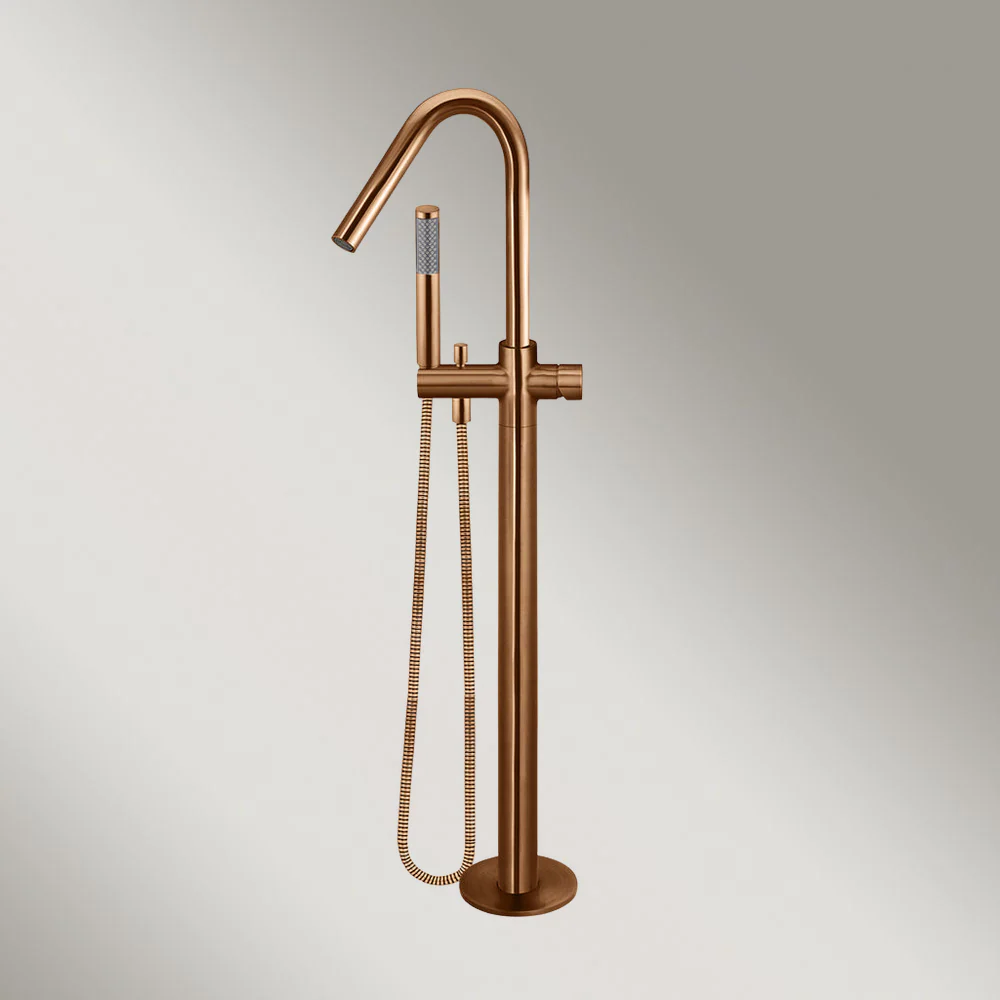 Meir Round Pinless Freestanding Bath Spout And Hand Shower Lustre Bronze - Image 2