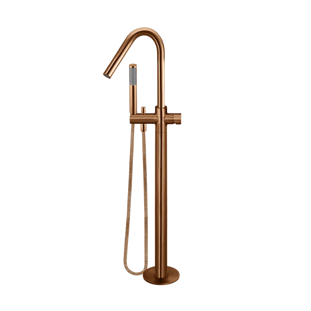 Meir Round Pinless Freestanding Bath Spout And Hand Shower Lustre Bronze - Image 3