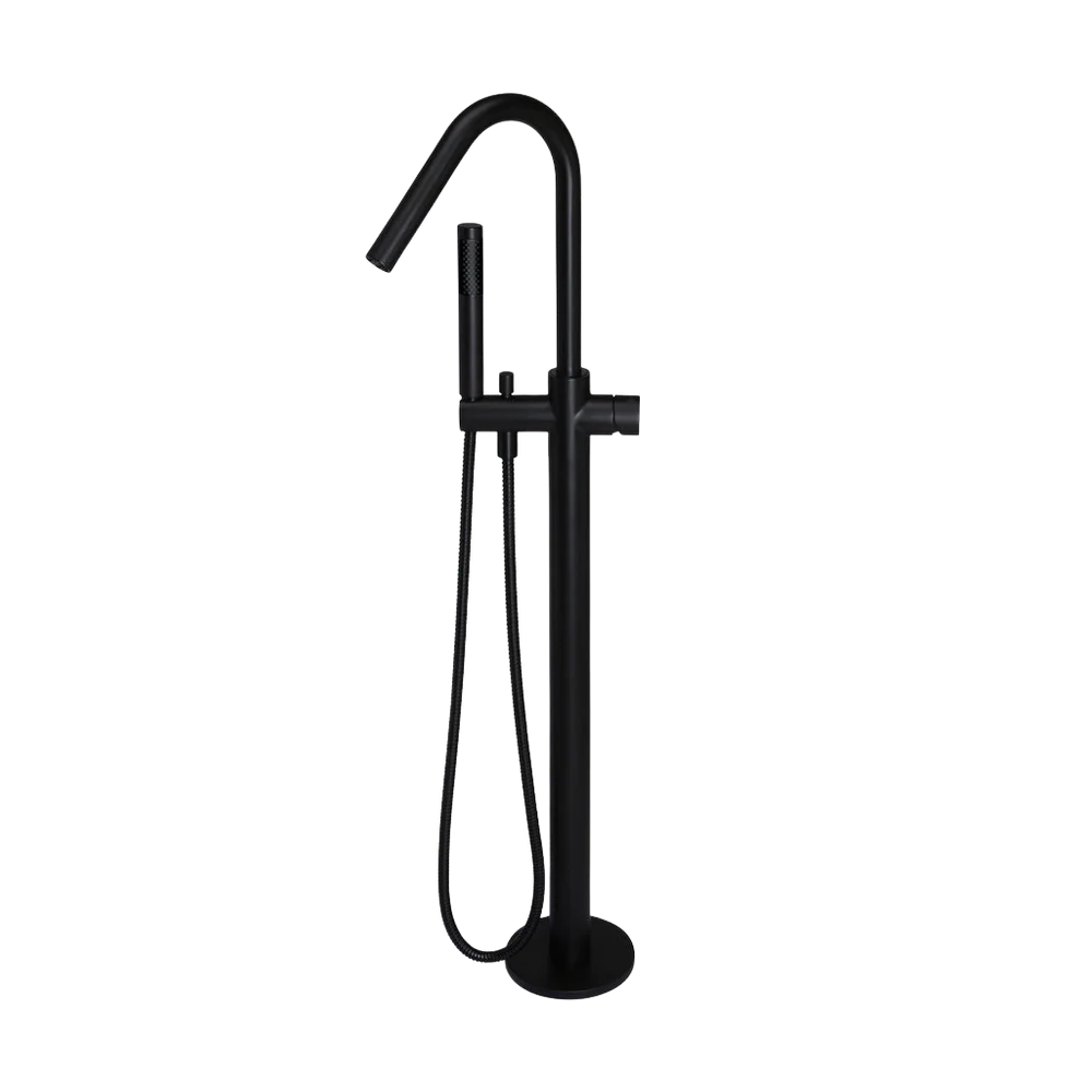 Meir Round Pinless Freestanding Bath Spout And Hand Shower Matte Black