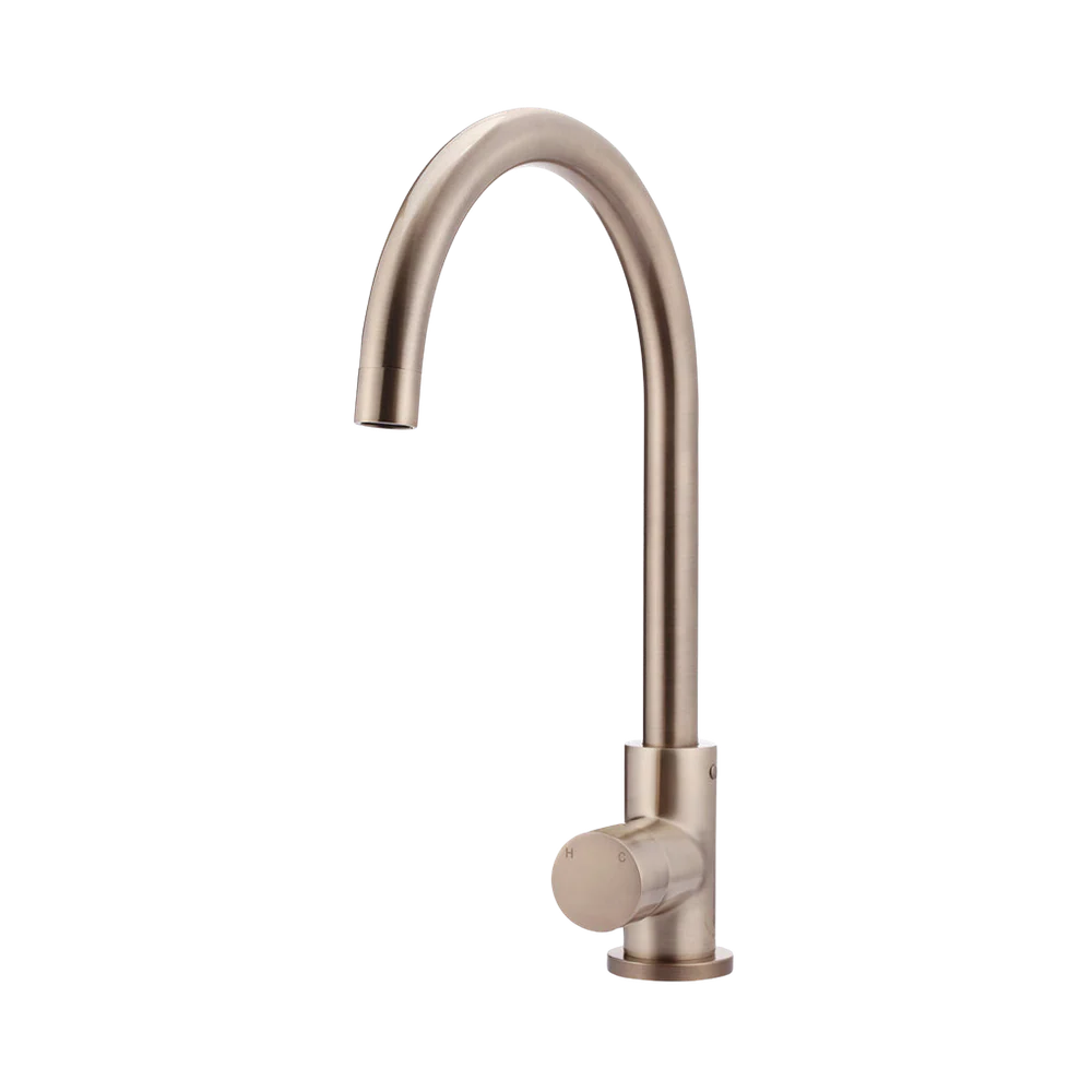 Meir Round Pinless Gooseneck Kitchen Mixer Tap Champagne