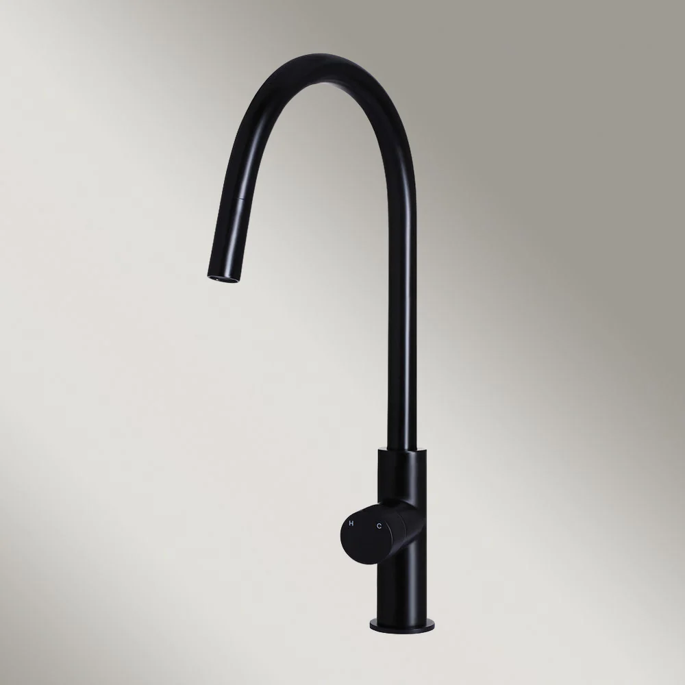 Meir Round Pinless Piccola Pull Out Kitchen Mixer Tap Matte Black - Image 2