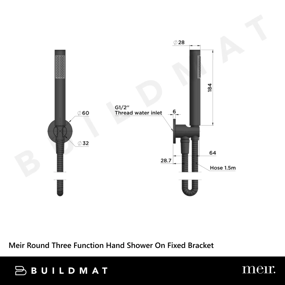 Meir Round Three Function Hand Shower On Fixed Bracket Polished Chrome - Image 4