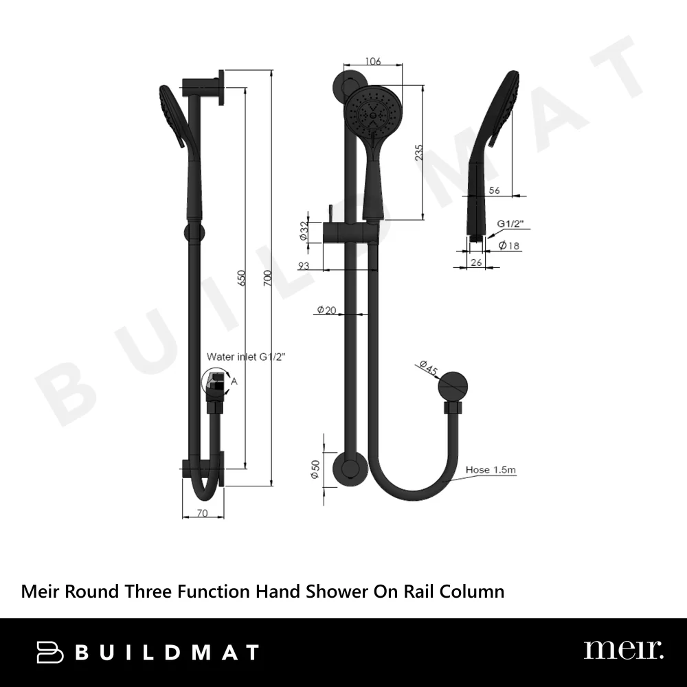 Meir Round Three Function Hand Shower On Rail Column Brushed Nickel - Image 4