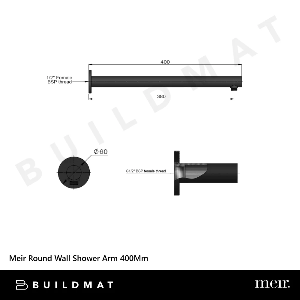 Meir Round Wall Shower Arm 400mm Brushed Nickel - Image 4