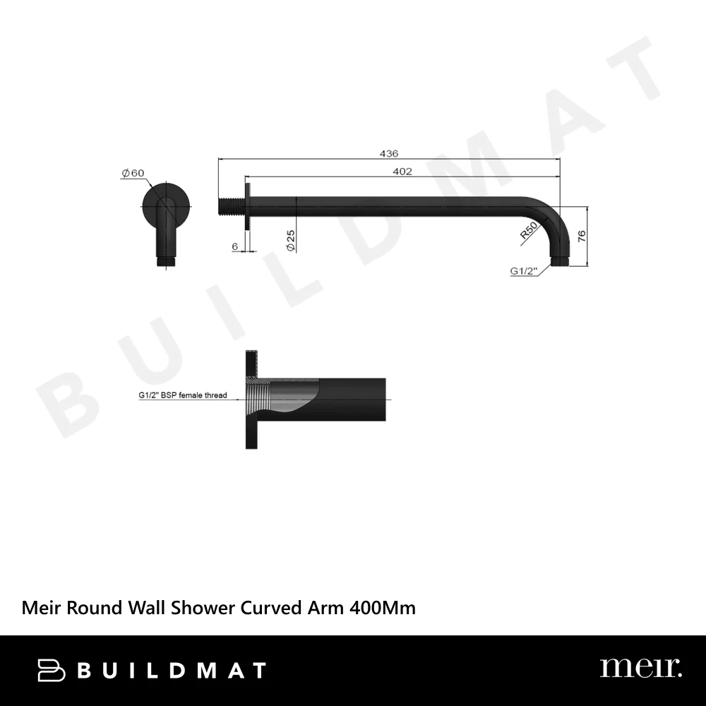 Meir Round Wall Shower Curved Arm 400mm Lustre Bronze - Image 4