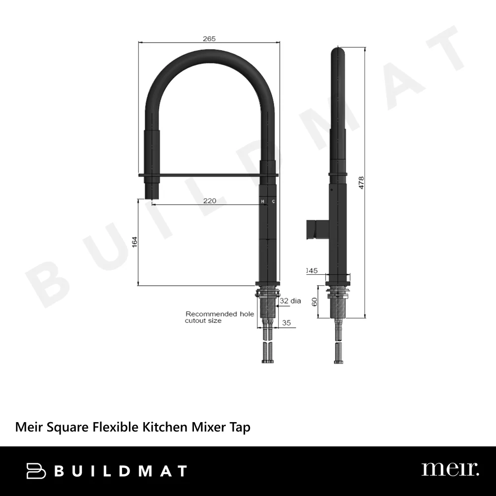 Meir Square Flexible Kitchen Mixer Tap Matte Black - Image 4