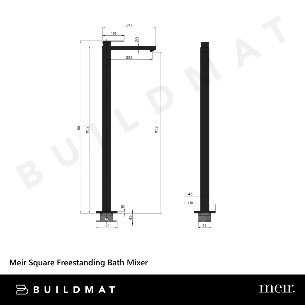 Meir Square Freestanding Bath Mixer Matte Black - Image 4