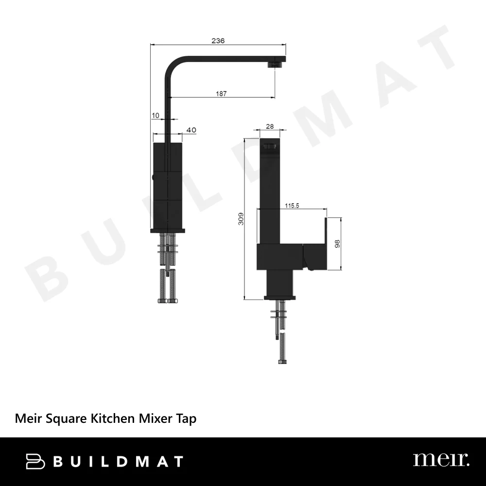 Meir Square Kitchen Mixer Tap Matte Black - Image 4