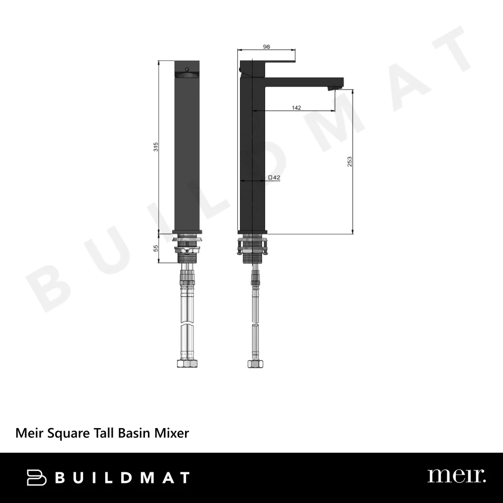 Meir Square Tall Basin Mixer Matte Black - Image 4