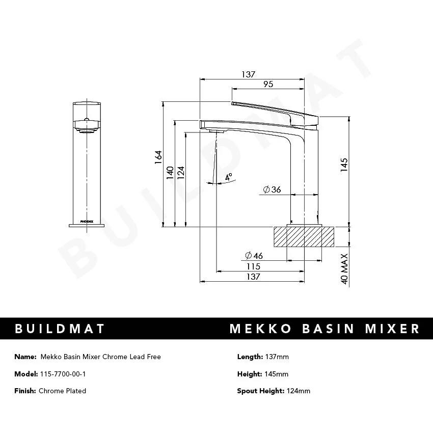 Phoenix Mekko Basin Mixer Chrome Lead Free - Image 4