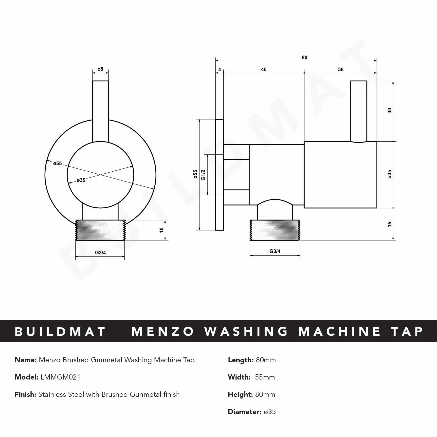 Alma Menzo Brushed Gunmetal Washing Machine Tap - Image 4